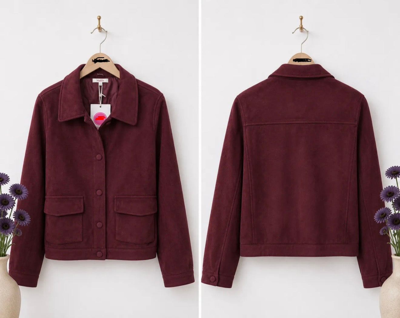 Veste femme effet suédine bordeaux