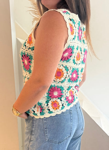 Gilet Crochet Fleur