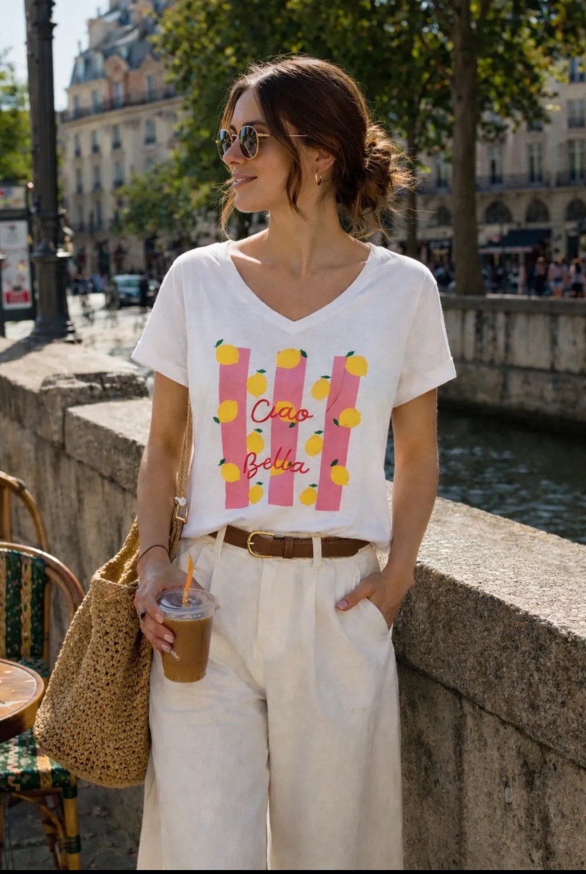 Tee-shirt “Ciao Bella” femme imprimé citron