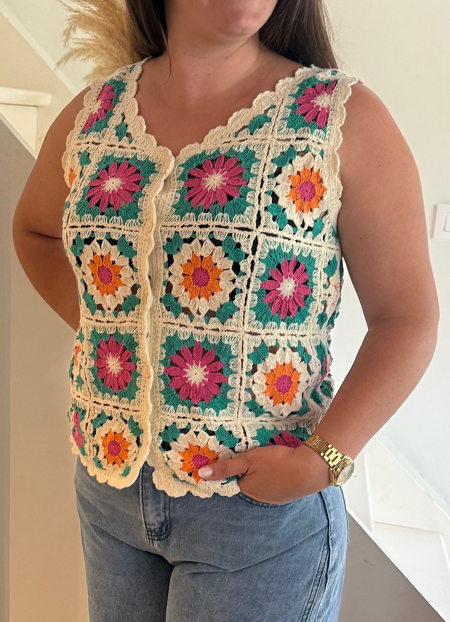 Gilet Crochet Fleur