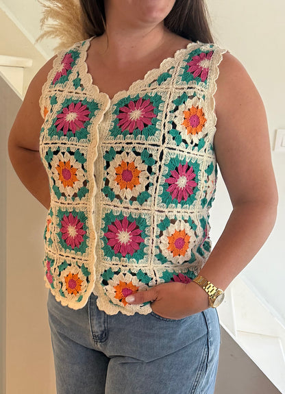 Gilet Crochet Fleur