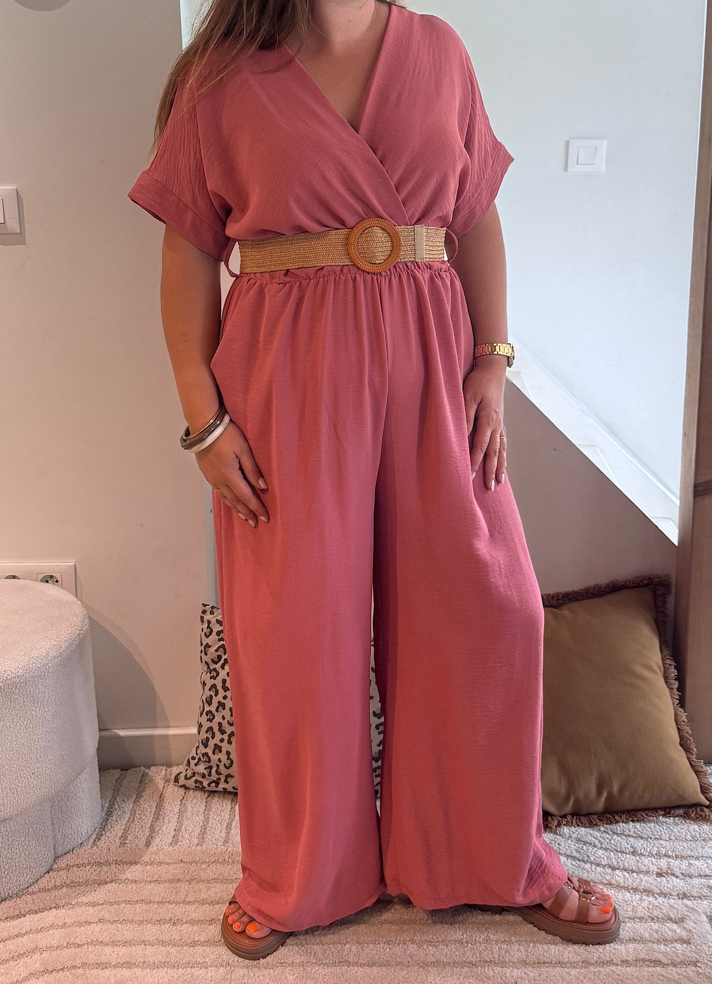 Combi-pantalon Rose avec ceinture