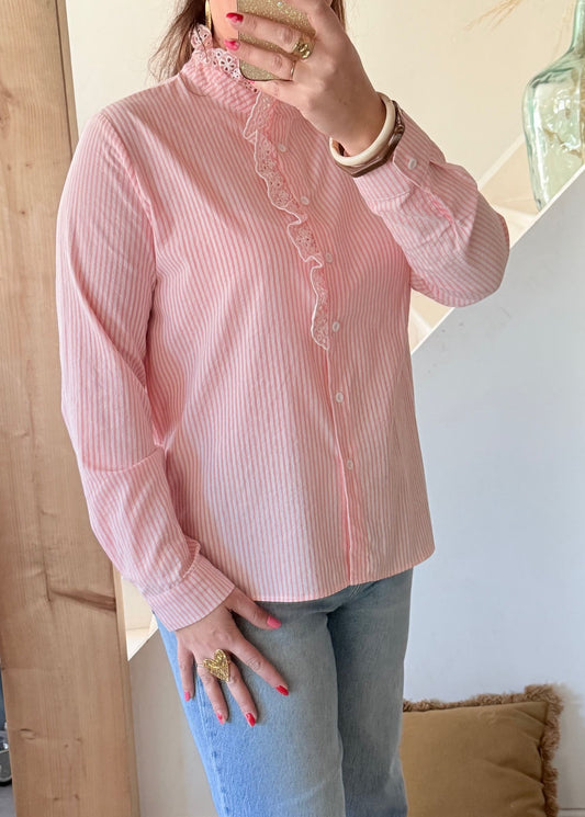 Chemisier rayé à col volanté