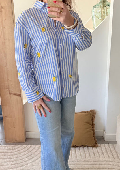 Chemise rayée brodée citrons