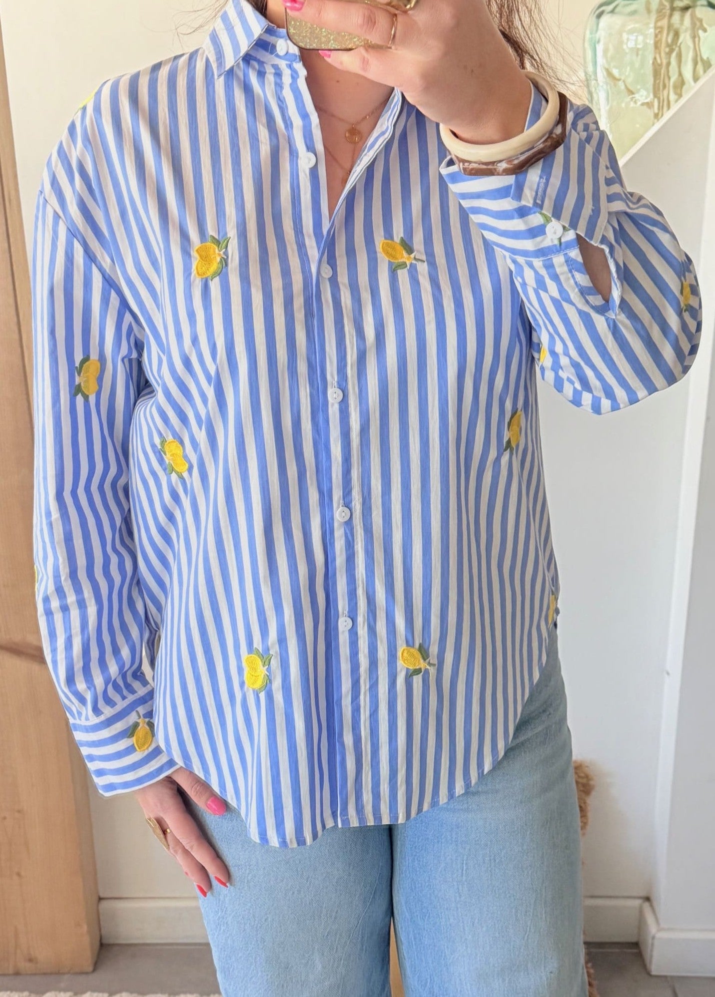 Chemise rayée brodée citrons