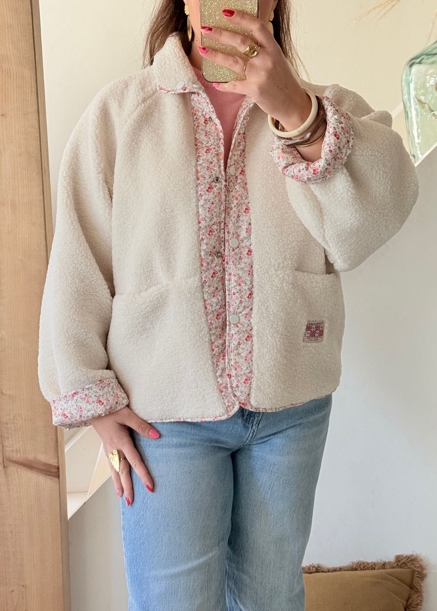 Veste réversible fleurie & teddy