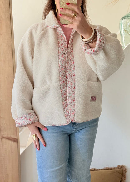 Veste réversible fleurie & teddy