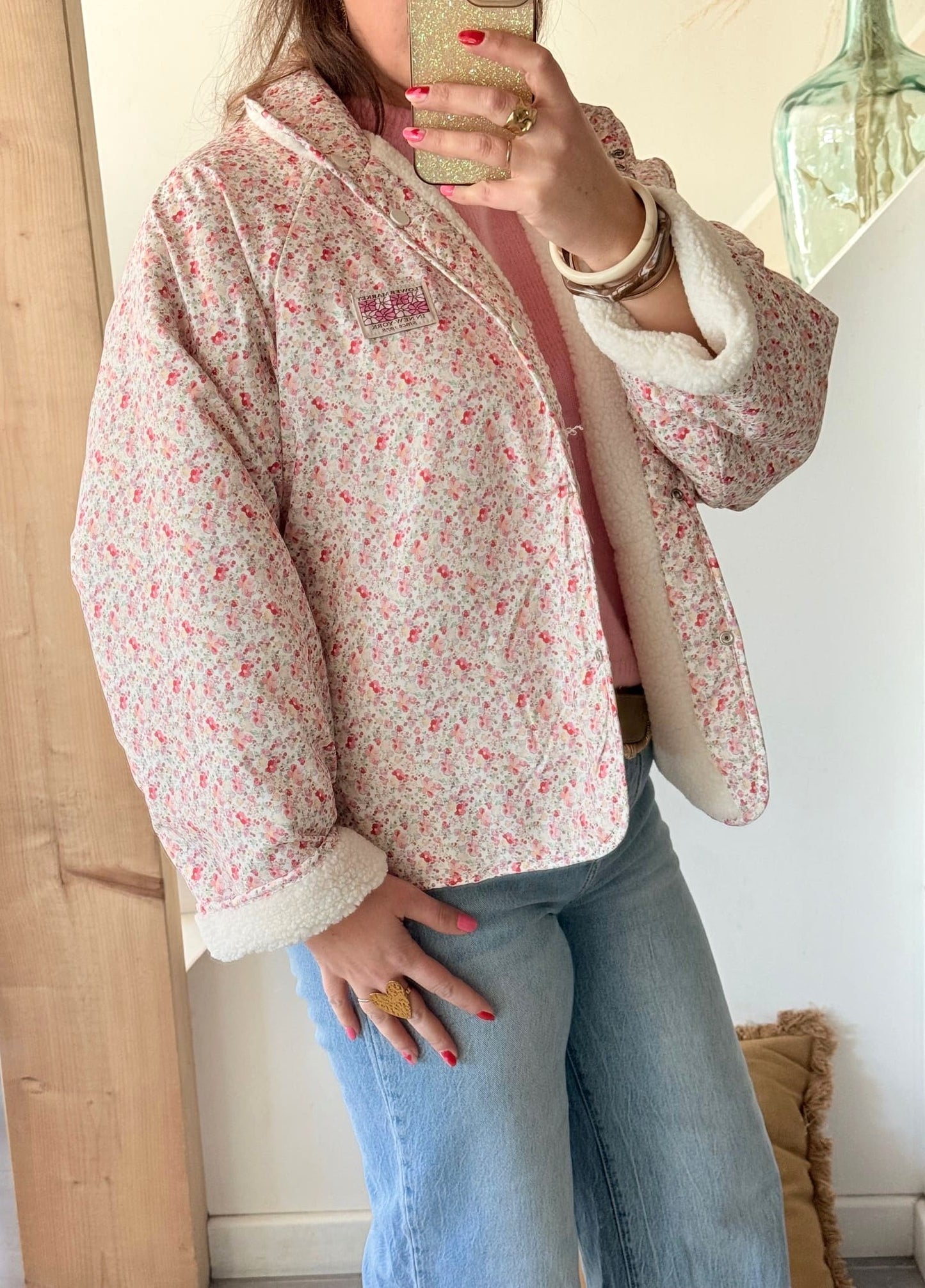 Veste réversible fleurie & teddy