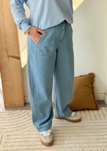 Jean taille haute à poches plaquées