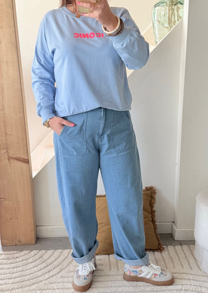 Jean taille haute à poches plaquées